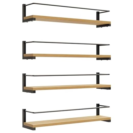 OROPY Kruidenrek aan de muur gemonteerd, rustiek houten ophangrek voor boven het fornuis, keukenmuur, 4 stuks