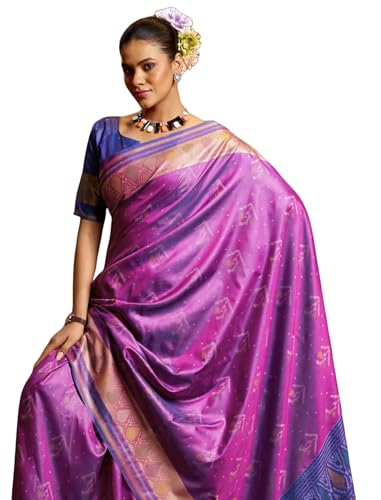 Image of MADHUHANSH Women's Cotton Linen Saree with Unstitched Blouse Piece and Solid Pattern | Mithila Painting Saree | Saree for Haldi Ceremony