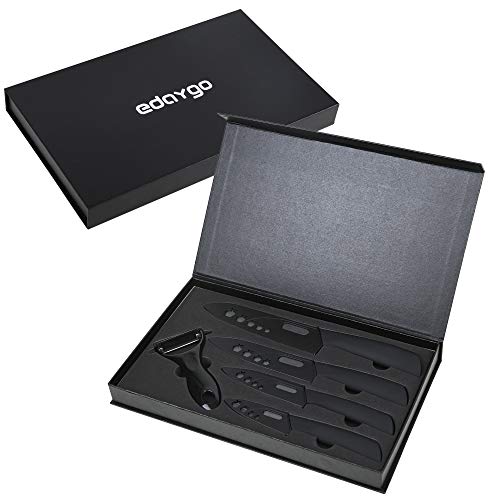 Foto von Edaygo Küchenmesser-Set Keramik Keramikmesser, Rostfrei, Keimresistent, Spülmaschinenfest, Edle Geschenkbox, 5-teilig, Schwarz