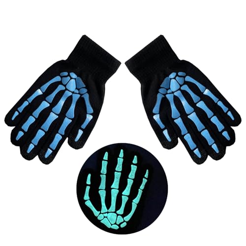 Cherjoury Halloween Skeleton Claw Gloves Glow in The Dark Costume Gloves Party Gloves Halloween Props Hand Warmers Blue