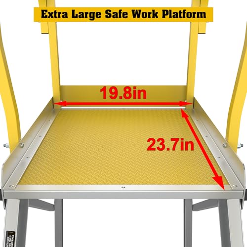 Image of 4 Step Ladder Aluminum Rolling Platform Ladders with 360 Guardrail System, Industrial Safety Non-Slip Rolling Ladder with Wheels for Warehouse, Garage, 375 lbs Capacity