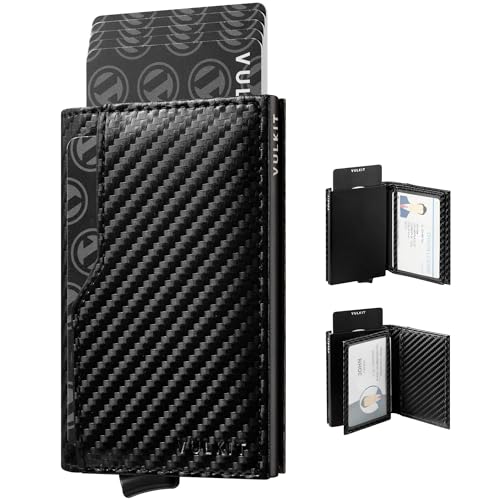 VULKIT Kreditkortshållare med Dubbel ID -fönster Läderfodral Plånbok RFID -blockering Automatisk Popup -kortplånbok för Kort och Anteckningar