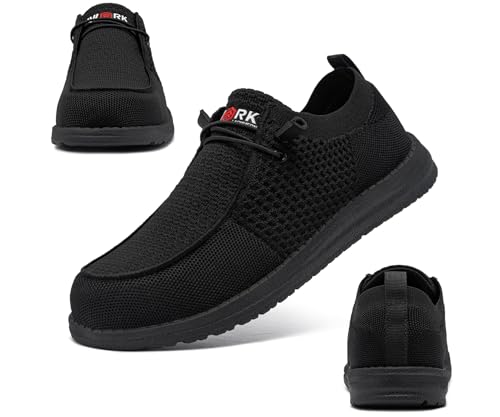Image of LARNMERN Slip On Steel Toe Shoes Men Lightweight Comfortable Lounging Walking Sneakers Steel Toe Loafers