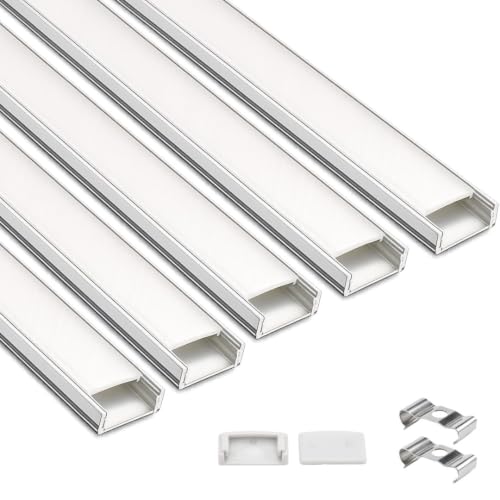 Image of 18x06 Aluminum Channel Profile with Diffuser Cover, Mounting Clips & End Caps | Aluminum LED Strip Light Housing for Cabinet, Ceiling, Shelf & Wall Lighting (Pack of 5)
