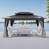 SeeHill 10' x 12' Hardtop Gazebo, Aluminum Frame Outdoor Patio Gazebo with Netting and Curtains, Outdoor Hardtop Gazebos, Patio Pergolas with Double Metal Roofs for Backyard, Patio, Deck, Slate Gray
