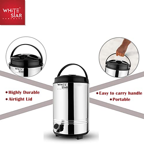 Image of WHITESTAR Stainless Steel Insulated Water Bottle /Jug for Traveling, Office, Kitchen I 10 Liters of Water Storage Container with Airtight Lid and Leak Proof Tap I Unbreakable & Durable