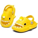XPKWS Shark Slides Kids Clogs LED Light up Garden Shoes Sharklas Boys Girls Mules Sandals Toddler Slippers Indoor Outdoor Non-slip,H-Yellow,130