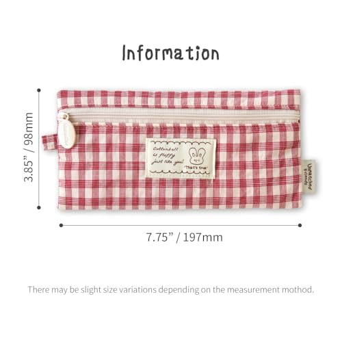 Image of Monolike Unmatched Friends Fabric Check Pencil Case, Red - Pencil Pouch, Portable Pencil Bag, Pencil Case, Office Pouch case, Fabric, Cushion, Soft, Pastel
