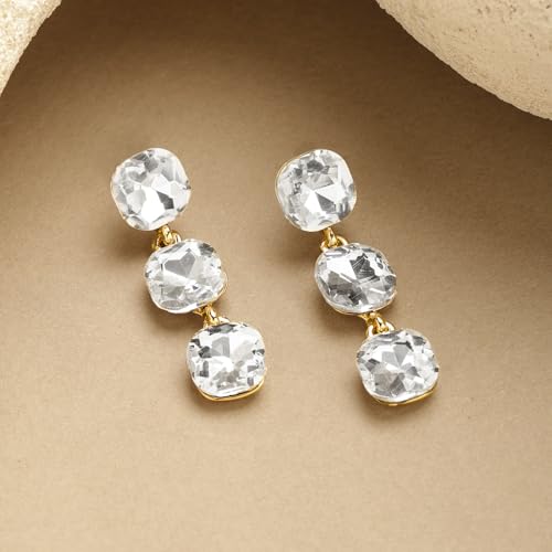 Image of Rubans Drop Earrings American Diamond Crystal Stylish Trendy Jewellery Gift for Women & Girls