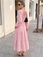 Pink Freizeitkleid Damen elegant Langarm midilang A Linie Kleid Blush L – Ansicht 4