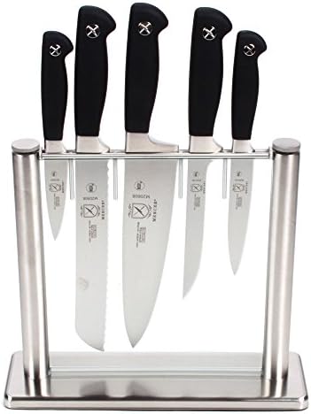 Mercer Culinary M20000 Genesis 6-Piece Forged Knife Set, Tempered Glass Block, Stainless Steel, Black