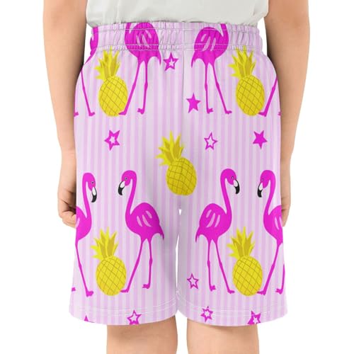 J JOYSAY Flamingo Pineapple Star Pink Boys Athletic Shorts Kids Youth Casual Shotrs with Elastic Waistband Pockets3