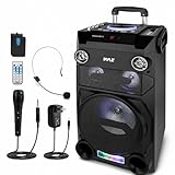 Pyle Outdoor Portable Wireless Bluetooth Karaoke PA Loud speaker - 8'' Subwoofer Sound System with DJ Lights, Rechargeable Battery, FM Radio, USB / Micro SD Reader, Microphone, Remote - PWMA335BT