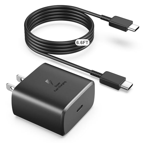 Chargeur Super Rapide USB C 45 W pour téléphone Android - Charge Rapide - Remplacement pour Samsung Galaxy S25/S25 Ultra/S25+/S24 Ultra/S24/S24+/S23 Ultra/S23/S22/S20/S21/Note 10, Galaxy Tab, câble C