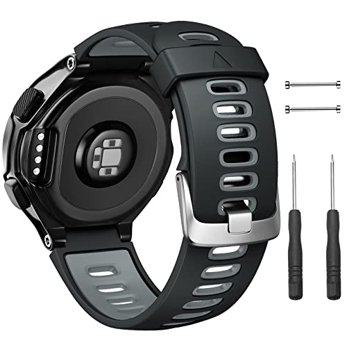 NotoCity Silicone Watch Band Replacement Solft Silicone Strap Compatible Forerunner 230/220/ 235/620/ 630/ 735XT/ Approach S20/ S5/ S6-Black Gray