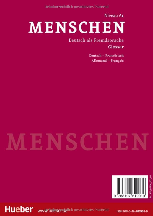 Menschen A1. Glossar Deutsch-Französisch - Allemand-Français: Deutsch als Fremdsprache / Glossar Deutsch-Französisch - Allemand-Français