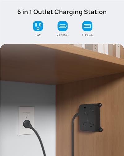 Image of TROND Flat Plug Power Strip, 3FT Short Extension Cord with 3 AC Outlets