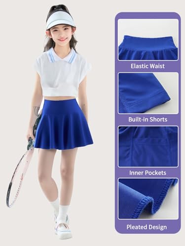 Girl's Tennis Skirts Built in Shorts Athletic Pleated Skirt High Waisted Flowy Skort with Pockets for Kids 7-18 Years2