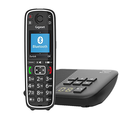 Gigaset E720HX & Box 200A - DECT-Mobilteil mit Ladeschale - Schnurloses Senioren-Telefon - Bluetooth und sprechende Wähltasten - DECT-Basis mit Anrufbeantworter unterstützt 6 Mobilteile, schwarz