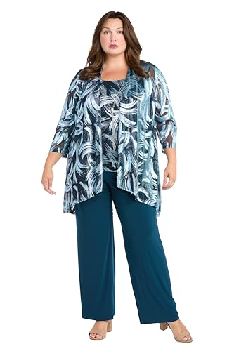 3-Piece Metallic Swirl Print Pantsuit Set W/Matching Tank, Necklace & Pull-On Pants4