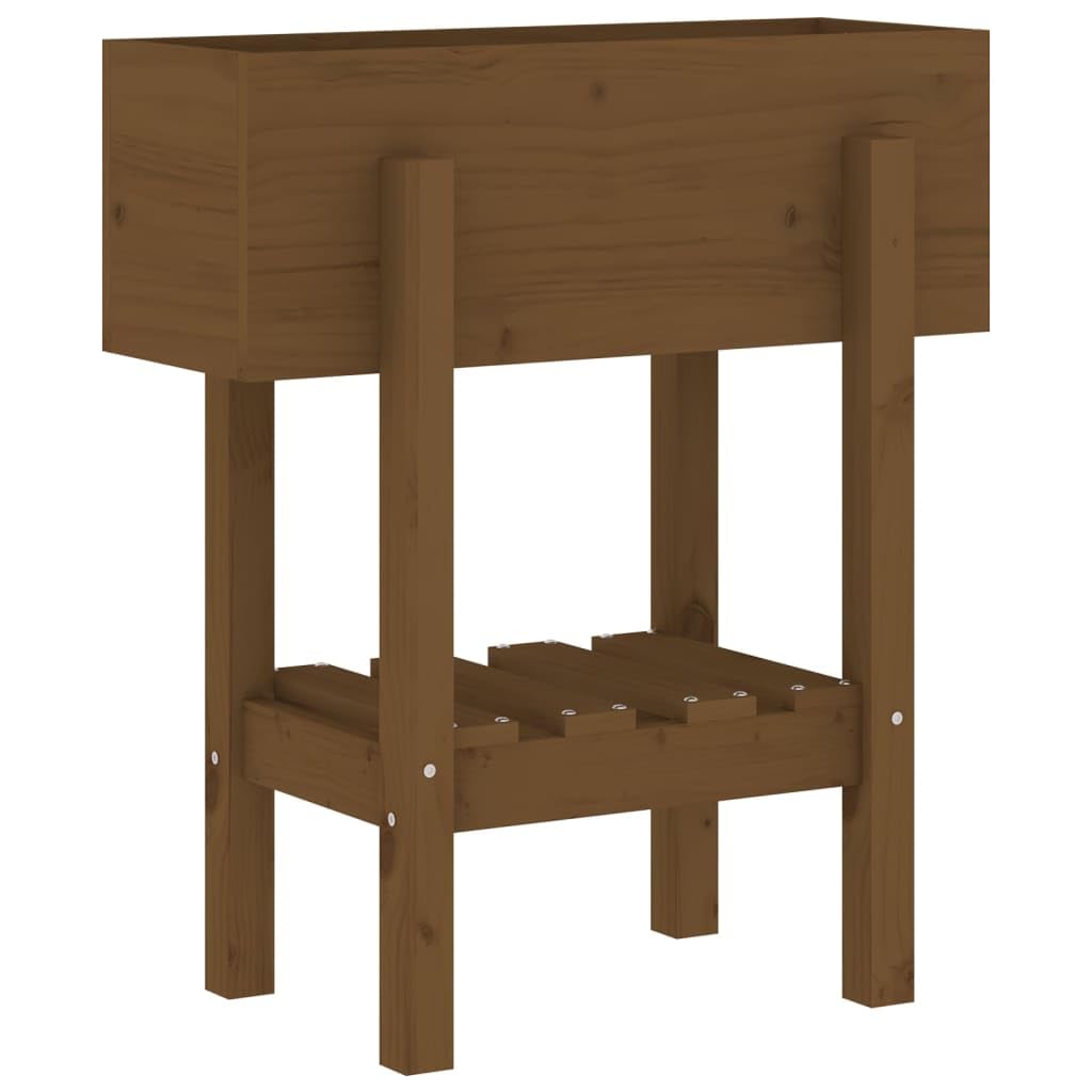 Macetero, maceta para plantas, jardinera elevada, jardinera para exteriores, maceta adecuada para patio trasero, jardines, restaurantes, cafés, color marrón miel, 62 x 30 x 69 cm, madera maciza de