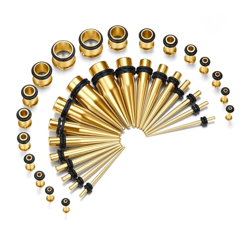 Cizme 36pcs Stainless Steel Surgical Ear Stretcher Kit Gold Ear Expander Taper Plugs Tunnel Stretching punk Piercing 14G-00G Style 6