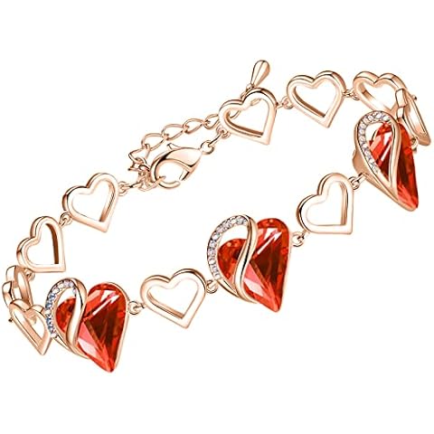 Leafael 18K Rose Gold Plated Love Heart Link Bracelet with Carnelian Red Healing Stone Crystal with Courage, Jewelry Gifts for Women, 7" Chain + 2" Extender Cover