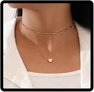 Dubbelt lager kärlek hjärta hänge halsband fyra kronblad blomma nyckelben kedja pärla kraghalsband justerbar kedja smycken för kvinnor och flickor