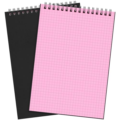 Engrowtic 2 Pack Graph Paper Spiral Notebook A5,Black(internal Pink)