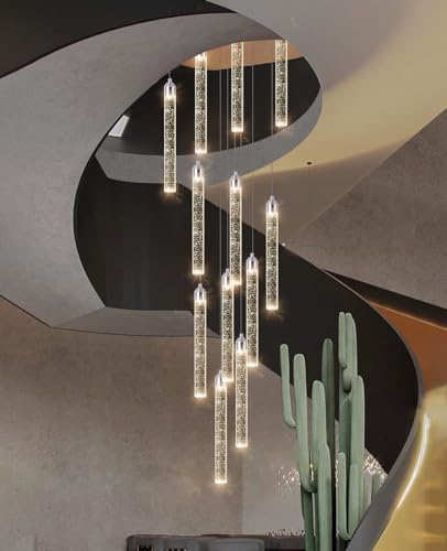 Image of 12-Lights Modern Chandeliers for Entryway High Ceiling Chandelier LED Dimmable Long Lights Fixture Pendants Lighting Crystal Chandeliers for Hallway Foyer Living Room Silver Finished Lighting