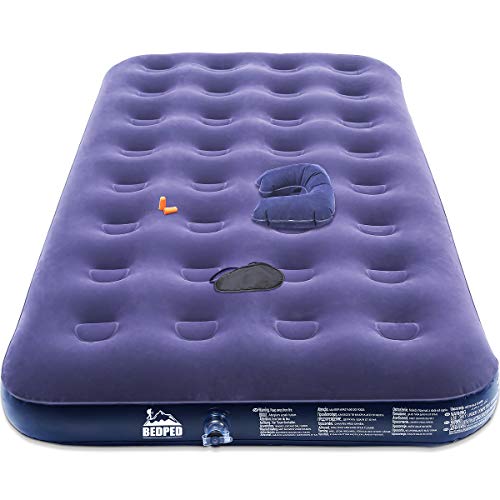 Bedped Twin Camping Air Mattress with Electric Pump - Durable Inflatable Air Bed - Portable Blow Up Mattress to Gifting Eye Mask, Pillow, Ear Plugs, Gifts for Women/Men/Mom/Dad