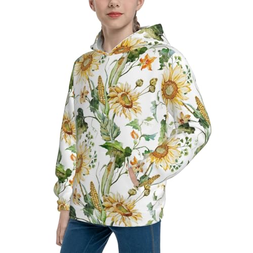 Watercolor Bright Sunflowers Kid Hoodies Boys Sweatshirts Girls Pullover with Pocket2