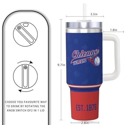 Image of Chicago 30 oz Tumbler with Handle and Straw,Car cup,100% Leakproof Insulated Tumbler with Lid and Straw,Made of Stainless Steel,Cup Holder Friendly Base,Classic Collection Gifts for Fans