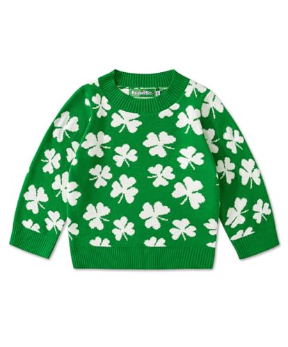 Image of Unisex Toddler St.Patrick's Day Clover Print Sweater Irish Shamrock Knitted Pullover Tops 12M-8Y