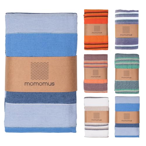 MOMOMUS Sottile Telo Picnic per Spiaggia e Campeggio - XXL, con Frange, Senza Sabbia - Leggera Coperta da Picnic o Stuoia Mare Antisabbia - Blu, 210x240 cm