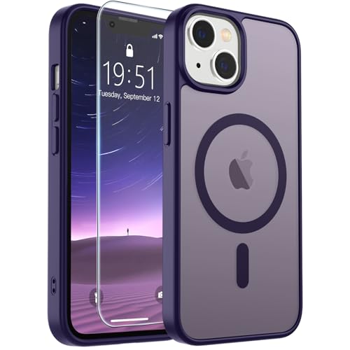 Image of SUPFINE Magnetic for iPhone 15 Plus Case & iPhone 14 Plus Case(Compatible with MagSafe)(Military Grade Drop Protection) Translucent Shockproof Phone Cover,Dark Purple