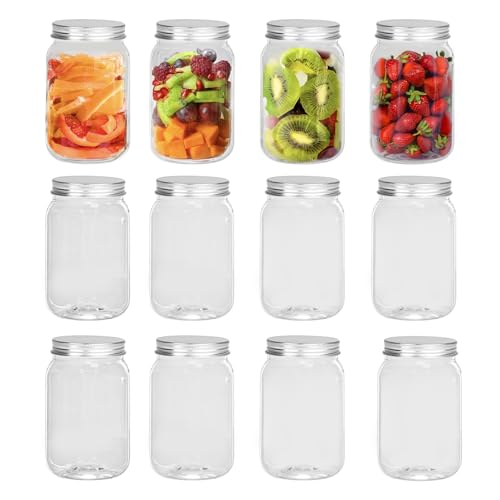 Darice 8 oz Plastic Mason Jars with Airtight Screw on Lid - Refillable Clear Plastic Jars Containers for Kitchen and Household Storage, BPA-Free Jars with Lids, Pack of 12