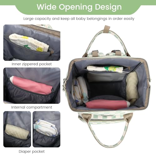 Image of GAIVP Baby Diaper Bag Backpack for Mom, Large Capacity Travel Nappy Bag for Boys & Girls with Stroller Straps,Insulated Pockets (Corduroy Checkered Green)