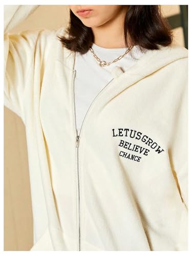 SweatyRocks Girl's Letter Graphic Hoodie Zip Up Long Sleeve Oversized Jackets with Pocket3