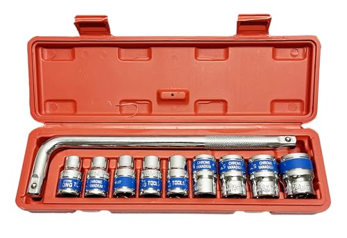Image of Inditrust 10 Pcs 1 /2 inch Chrome Vanadium Socket Handle Set /Tool Box /Goti Pana for Automobiles /Bike /Car Repair /Home DIY Use (10,11,12,13,14,17,19, 21 & 24 mm)