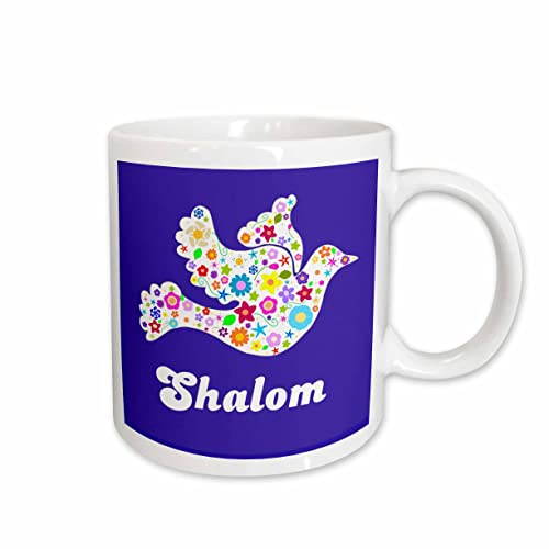 3dRose White floral dove of peace with Shalom text - flowery 11oz Mug