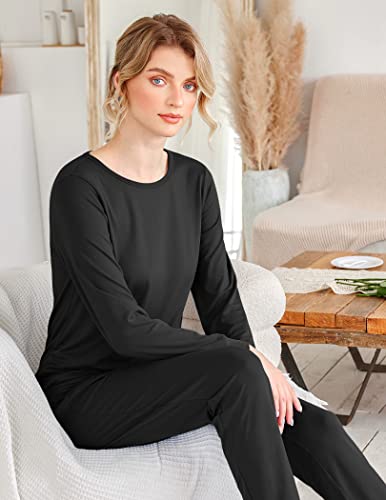Ekouaer Womens Jogger Pajama Sets Long Sleeve Sleepwear Lounge Set Black XS - image 5