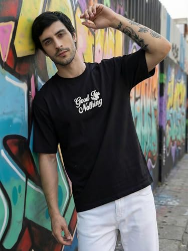 Image of TOXA Men's Pure Cotton Oversized Fit Tshirt | Oversized Baggy Fit Tee with Drop Shoulder | Cool and Stylish Graphic Printed Design Half Sleeve T-Shirt (Available Sizes: S to 2XL)