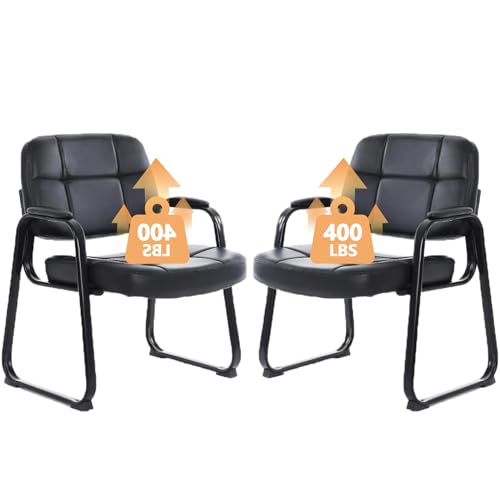 Image of CLATINA Big & Tall Waiting Room Guest Chair Comfortable Reception Chairs with Bonded Leather Padded Arm Rest and Sled Base for Office Reception Lobby and Conference Desk, Black(2 Pack)