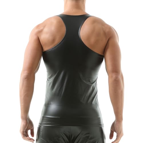 DTODWW Mens Faux Leather Vest Undershirt Wet Look Sleeveless Tank Tops Shirt Clubwear Undershirt4