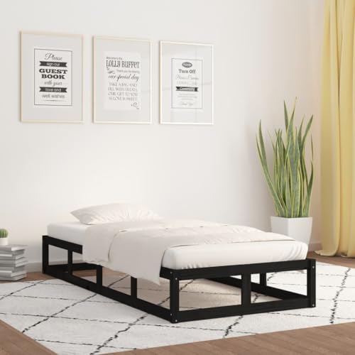 AJJHUUKI Muebles de exterior, marco de cama sin colchón, negro, 90 x 190 cm, muebles individuales de madera maciza