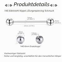 Gojewen 8er Zungenpiercing Brustwarzenpiercing und 4er Ersatzkugel Chirurgenstahl Silber Piercing Zunge Brustwarze Barbell 20mm – Ansicht 3