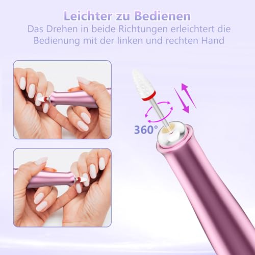 POFIBO Nagelfräser Kabellose 35000 U/Min Nagelfräser für Gelnägel - Professioneller Nail Drill für Gel- und Acrylnägel, Elektrische Nagelfeile mit Verstellbarer Geschwindigkeit für Maniküre Pediküre