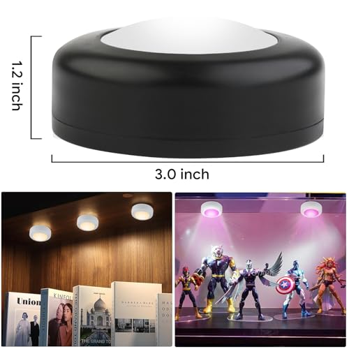 Image of Yiliaw LED Puck Lights with Remote Control, AA Battery Operated, 12 Color Closet Under Cabinet Lighting, Push Tap Light, Under Counter for Kitchen, 3 Pack, Black-Magnetic