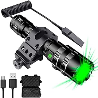 WINDFIRE Green Light Tactical Flashlight 1200 Lumens LED Hunting Hog Coyote Predator Weapon Light Rechargeable 5 Modes Torch with Picatinny Rail Mount, Pressure Switch, Battery